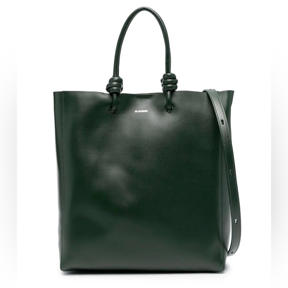 NEW Authentic Jil Sander Medium Giro Tote, Dark Green Leather